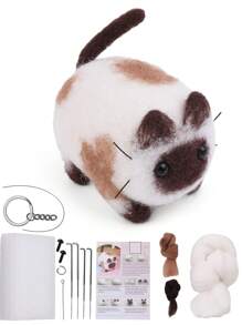 1 Set Beginner's Cat-Themed Wool Felt DIY Kit, Includes Wool Materials, Basic Accessories And Instructions For Handmaking Felt Toys And Decorations