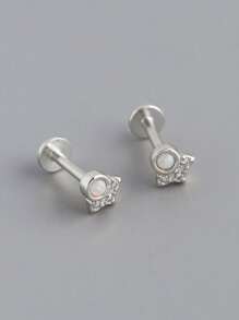 1 paire de boucles d'oreilles en argent sterling S925, cadeau de bijoux pour femmes. Boucles d'oreilles à tige, boucles d'oreilles à vis, boucles d'oreilles pour cartilage, boucles d'oreilles percées plates porte-bonheur, conviennent pour le port quotidien des femmes. Cadeau de bijoux, boucles d'oreilles à tige en argent.