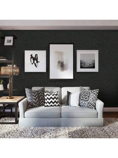 Roll Zwart Imitation Zijden Home Self Adhesive Peel Stick Wand Paper, Room Bedroom ,Living ,Kitchen Cabinets Stickers, Thicken Removable Contact Paper Countertops Furniture Renovation Wallpaper view 4