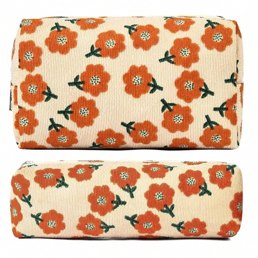 Checkered Makeup Bag Preppy Cosmetic Bag Bulk Blue Makeup Pouch Travel Toiletry Bag Organizer Cute Makeup Brushes Storage Bag Women Fashion - 橘子花 - 查看 1