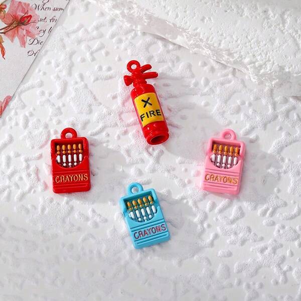 5pcs Alloy Colorful Fire Extinguisher Charm Pendant, Realistic 3D Earrings, Necklace, Keychain DIY Jewelry Accessories