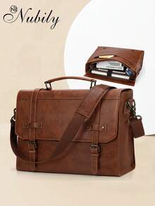 RAINSMORE Vintage Leather Messenger Bag – 17 Inch Waterproof Laptop Briefcase For Men, Large Satchel Shoulder Bag For Office, Business, Travel & College - màu nâu - Xem 1