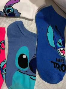 Disney Disney Fun Cartoon Prints, Soft Material, Ideal For Disney Fans, Perfect For Casual And Daily Wear Printed Combination Socks Set Stitch Boat Socks Floor Socks 5pairs
