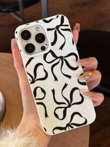Funda de teléfono con lazo negro de moda y con diseño de crema, compatible con I X XR 11 12 13 14 15 16 Pro Max Pro Plus Series - Nuevo diseño