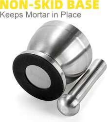 18/8 Mortero de acero inoxidable y mortero con basura de la tapa de silicona Base de resistencia al skid Mortero de ajo de grado para nueces Tapa de silicona grande - Plateado - Ver 2