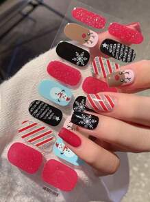 1 pièce Stickers d'art pour ongles de Noël, Décalcomanies pour ongles imperméables et amovibles, Stickers pour ongles couvrant entièrement, Stickers pour ongles auto-adhésifs, Facile à utiliser, Cadeau idéal pour les vacances, les fêtes, les célébrations de Noël