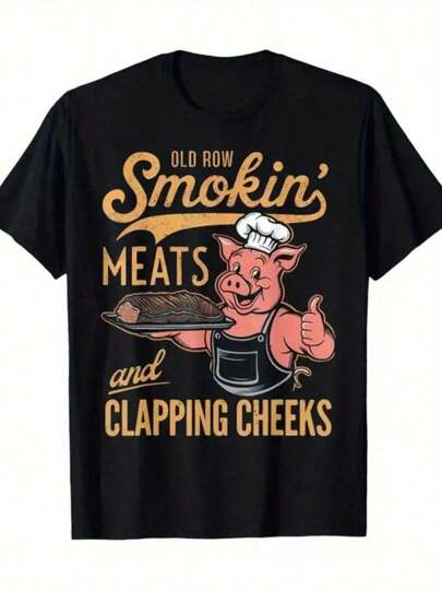 Camiseta de manga corta y cuello redondo de algodón al 100% de talla grande para hombre, con diseño divertido estampado de un cerdo chef, ideal para salir, como regalo, en verano, unisex, 220g