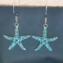 1 Pair Summer Beach Vacation Style Blue Stafish Dangle Earrings For Women Girls,Suitable For Party Gifts Daily Wear