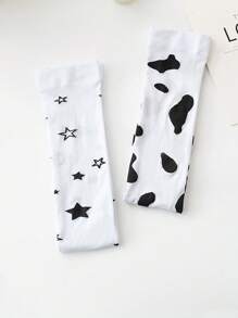 1 Pair Cute Cartoon Star & Milk Pattern Thigh High Socks, Fashionable Leg Warmers For Women, Spring/Summer