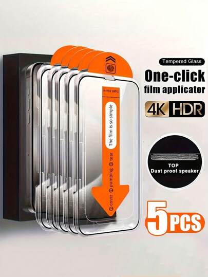5 Packs Ultra HD Tempered Glass Screen Protector Compatible With IPhone 17/17 Air/15 Pro Max/16 Pro Max/16/15/14/13/12/11/Plus/Mini/XS Max/XR/X, One-Click Film Applicator, 9H+ Tempered Glass Film, Anti-Fingerprint, Full Coverage, Case Friendly