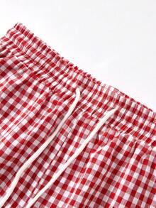 Quần short nam dáng rộng họa tiết kẻ caro hai màu thời trang thường ngày, mặc hàng ngày - Đỏ và trắng - Xem 3