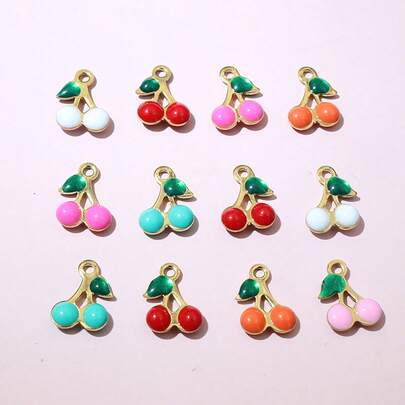 12 piezas de 10x7mm Dijes de cerezas esmaltadas de acero inoxidable Accesorios para hacer joyas DIY