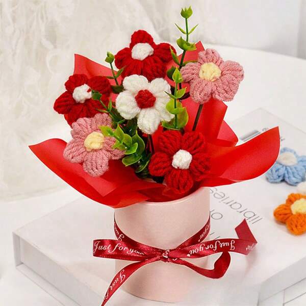 Ramo de flores de ganchillo hecho a mano, set completo de margaritas de punto - 1 set de auténticas margaritas de punto, apto para el Día de la Madre, cumpleaños, boda, Navidad, Acción de Gracias y decoración del hogar, decoración de otoño