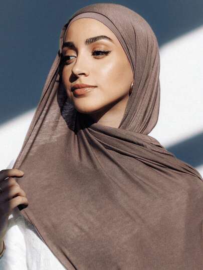 2 st/set matchande hijab och undermössa i jersey, enfärgat mjukt och andningsbart modaltyg, 1 tubulär liten mössa hijab + 1 lätt modalsjal, lämplig för dagligt konservativt skydd