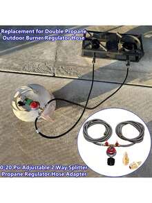 0-20 Psi Adjustable Propane Regulator With Hose. 8 Feet Y Splitter Double Braided Hose With 1/8" MNPT Pipe Fitting For Double Propane Outdoor Burner, Turkey Fryer, Cooker - 銀色 - 查看 7