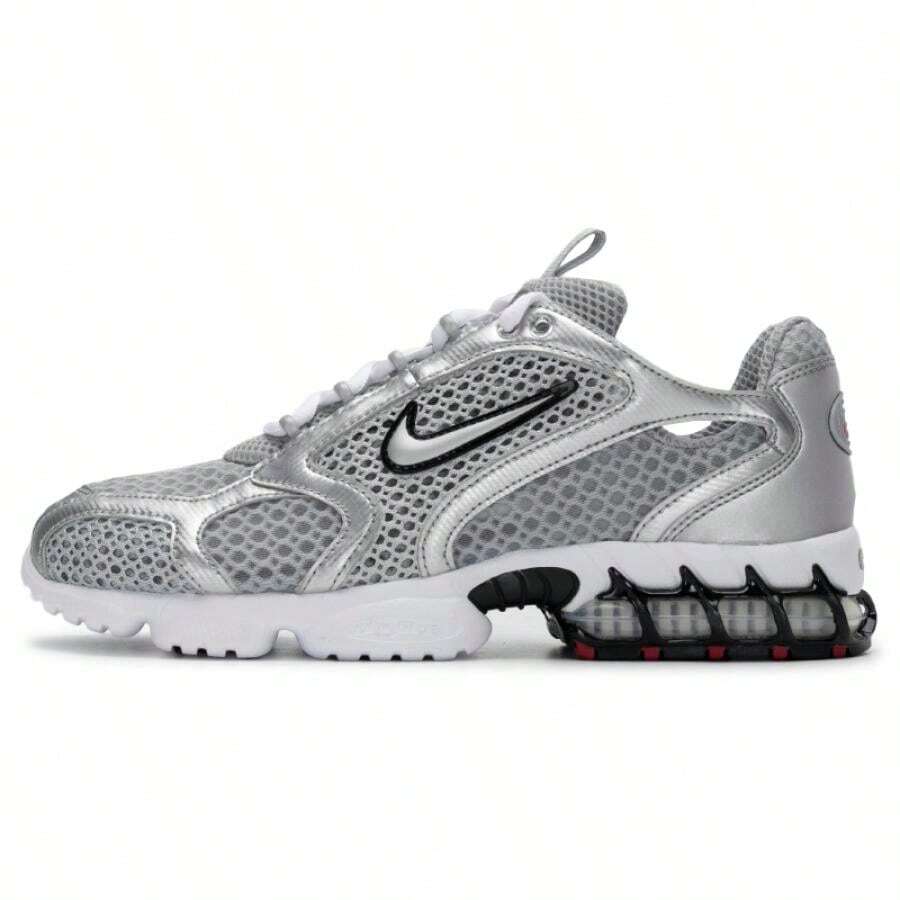 Nike Zapatos casuales AIR ZOOM SPIRIDON CAGE 2, zapatillas deportivas casuales ligeras y cómodas, CJ1288-001 - Negro/Blanco/Plata metalizado/Rojo oscuro/Gris humo claro - Ver 1