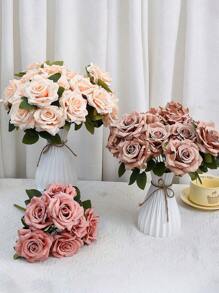 1/2pcs Set Sturdy Plastic Rattan Vase & Artificial Flower Arrangement, Dry Flower Vase Decor For Dining Room, Living Room, Balcony, Cafe, Bedroom, Study, Party, Valentine's Day Gift, Non-Waterproof Plastic Vase