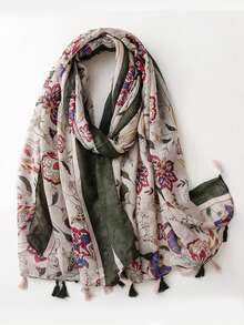 1条女士四季印花围巾，180*85厘米，可作头巾、披肩、防晒围巾、沙滩装，时尚百搭，适合旅行和日常穿着。