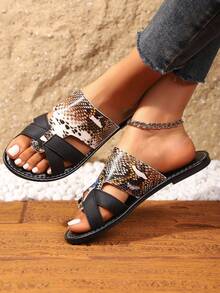 Women's Summer Flip Flops, Non-Slip Beach Sandals, Flat Slide Sandals, Fashionable For Beach - Black - View 4