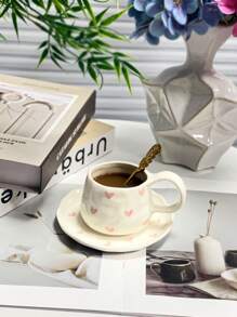 1 Pc/2 Pcs High-End Heart-Shaped Pinched Ceramic Coffee Cup & Saucer Set, Hand-Painted Pink Coffee Cup, Dessert Plate, Latte Mug, Elegant Heart-Shaped Cup & Saucer, Afternoon Tea Set, Milk Cup, Mother's Day Gift, Valentine's Day Gift, Ideal Gift Back To School