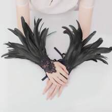 Women Lace Artificial Feather Gloves Witch Angel Costume Accessories Swan Wings Wrist Bands Halloween Accessories