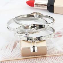 3pcs/1set Women Elegant Multilayer Pearl Studded Bracelet Set, Unique Design With Cubic Zirconia Pendant, Suitable For Party, Anniversary, Gift