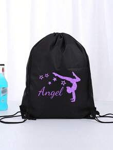 Everyday Essential Item. This Drawstring Backpack Can Be Customized With Your Name Or Holiday Greetings, Making It An Ideal Choice For The Back-To-School Season. Made Of Nylon Material, A New Spring/Summer Style, With Large Capacity And Featuring A Ballet Dancer Pattern. - Multicolor - View 6