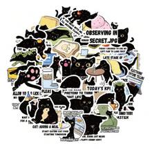 50 Stück schwarze Katzen Aufkleber, süße Katzen Aufkleber, Katzen Aufkleber, süße, lustige Katzen Aufkleber, Cartoon Aufkleber, süße Aufkleber für Wasserflasche, Hydroflask, Gitarre, Gepäck, Handy, Hülle, Laptop, Skateboard, Geschenk, Schulmaterial, Schulanfang