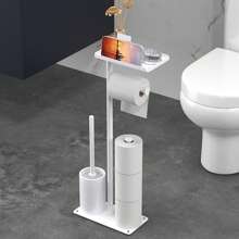 1 pezzo Portarotolo di carta igienica in ferro da appoggio con vassoio di stoccaggio e slot per telefono - montaggio autoadesivo, supporto antitippo per rotoli di carta igienica, accessori per il bagno, organizer per il bagno, di ritorno a scuola