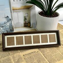 Collage Picture Frames Wall Hanging Long Multiple Wood Picture Frame 6 Opening Multi Photo Frame Acrylic Screen Horizontal Vertical Decor (Walnut) Suitable For Family Photos, Graduation Photos, Anniversaries, Baby Record Photos Ect. - Quả óc chó - Xem 3