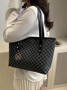 Fashionable Geometric Pattern Foldable Tote Bag With Large Capacity,Mini Wallet Included,Suitable For Girls And Women For Shopping,Commuting,And Holiday Travel, Old Money Style Women Bag School Bag