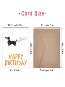 1pc Dachshund Paper Tail Cartoon Birthday Card, Funny Side View Dog Greeting, Quality Greeting Card Envelope, Creative, Fantasy Theme, Personalized, With Paper Material, For Anyone - Multicolor - View 5