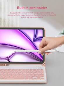 Funda de teclado de piel sintética con teclado inalámbrico desmontable, batería de 150mAh y soporte para Apple Pencil, compatible con iPad (A16) de 11a/10a generación, 7a/8a/9a generación, iPad Air de 4a/5a generación (M2 2024/M3 2025), iPad Pro de 11" (2018/2020/2021/2022), color rosa