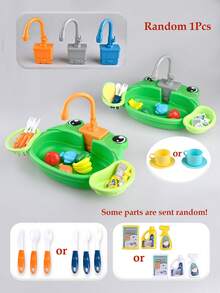 电动厨房水槽洗碗机儿童玩具，逼真的厨房用具，循环水，动物洗衣机碗，互动亲子玩具，男孩和女孩的礼物（一些配件随机，不含普通电池） - 彩色 - 查看 11