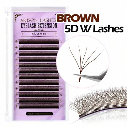 ARISON 12 Fileiras de Cílios Marrons Encaracolados Tipo D 5D, Cílios Listrados Tipo Gato, Espátulas, Extensão de Cílios Postiços, Suprimentos 8-13mm 0,07 Espessura, Ferramentas de Maquiagem