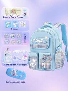 Sanrio Kuromi Anime Rucksack mit Lunch-Tasche, Nylon Laptop-Rucksack für Jungen und Mädchen, Mehrere Fächer, externer Geräteport, wasserdichtes Design, verstellbare Schultergurte, ideal für Schule, täglichen Gebrauch und Reisen, süßer Cartoon-Muster, thematische Lunch-Tasche, Reißverschluss-Verschluss, Schul-Rucksack
