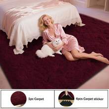 Room Decorative Rugs, Soft Fluffy Cheap Bedroom Rugs (With 4 Free Rug Stickers), Living Room Rugs, Bedroom Rugs, Kids Room, Dormitory, Baby Room Indoor Rugs, Home Decor Aesthetics, - Burgundy - View 1