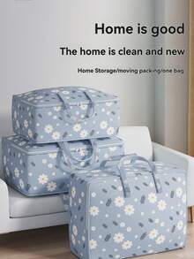 1 peça de saco de armazenamento de roupas não tecido com estampa de margaridas, saco de armazenamento de cobertores, saco de armazenamento para classificação de tecidos para viagem e casa, dobrável, estilo minimalista - Multicolorido - Ver 2