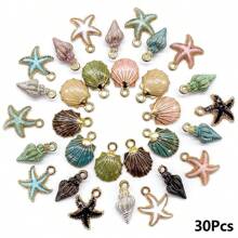 30pcs Assorted Enamel Ocean Series Charms (Starfish, Seashell, Conch), For DIY Jewelry Making Necklace Bracelet Earrings Pendants