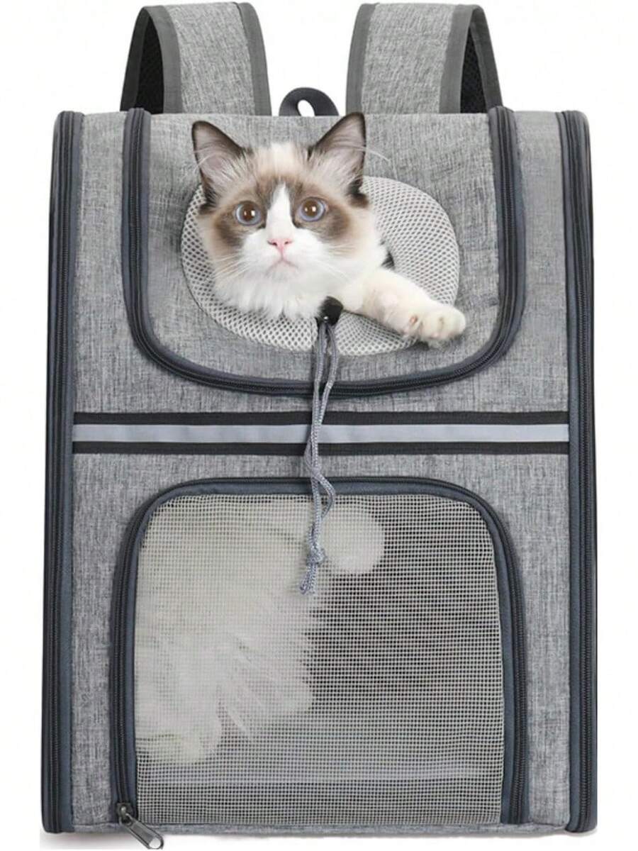 犬 猫 リュック ペットキャリーバッグ 大容量 前抱き 弾力縄付き 飛ぶ防止 通気性 両手解放 中型 小型犬/猫兼用 人間工学 持ち運びやすい お出かけ用 旅行 通院 グレー - グレー - チェックする 1