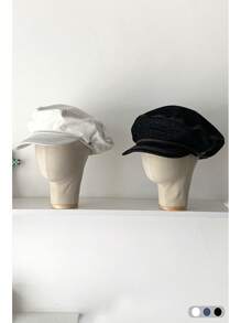 1 pièce Chapeau octogonal rétro rayé en tulle avec bord pliable, grand chapeau de soleil d'été pour femme avec grand tour de tête, flatteur pour le visage, petit bord, béret vintage en forme de nuage