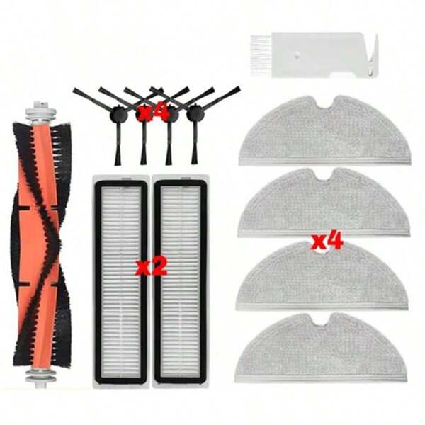 Peças de Reposição e Consumíveis para Aspirador de Pó Robótico Dreame D9, D9 Max, L10 Pro, incluindo: 1 Escova de Rolo, 4 Escovas Laterais, 2 Filtros, 4 Panos, 1 Escova de Limpeza