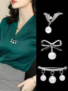 Broșă cu perle 1/3 buc, cleme anti-expunere pentru rochii elegante cu decolteu în V, nasturi fixați pentru cămașă/fustă de femei, potrivită pentru topuri cu decolteu jos și fuste scurte de vară și toamnă