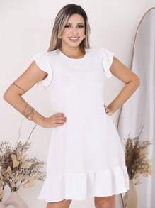 vestido midi plus size tamanho grande e pequeno babado manga princesa bufante soltinho duna