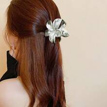 ​"Hairpin Bun - Silver/Gold Metallic Flower With Timeless Design"​ - Silver - View 2