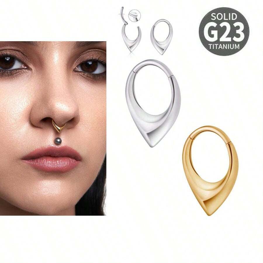 1Pc 16G G23 Titanium Septum Hingle Ring Nose Rings Hoop Septum Clicker Segment Ring Piercing Jewelry Rhombus Water Drop Cartilage Tragus Rook Ear Lobe Piercing Jewelry For Women Men - Three-dimensional Water Drop Nose Ring - View 1