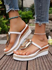 Damen Bohemien Mode leichte, vielseitige Sandalen mit Strass-Deko, Hanfseil, dicke Sohle und offenen Zehen, Sommer Riemen Deko Keilabsätze Strandschuhe