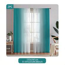 2pcs Modern Ombre Print Sheer Curtains, Lake Blue To White, Translucent Polyester Material, Suitable For Living Room, Bedroom, Kitchen - Rod Pocket Design, UV Protection, Machine Washable - Multicolor - View 6