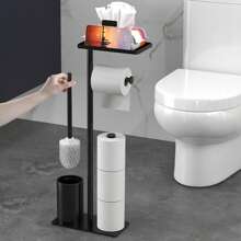 1 pezzo Portarotolo di carta igienica in ferro da appoggio con vassoio di stoccaggio e slot per telefono - montaggio autoadesivo, supporto antitippo per rotoli di carta igienica, accessori per il bagno, organizer per il bagno, di ritorno a scuola