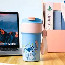 Miniso Stitch Food Party Series Insulated Cup Large Capacity Stainless Steel Straw Cup Water Bottle Large Capacity Cartoon Cute Stitch Portable Travel Coffee Mug Tumbler Gifts 500ml/17oz - Baby Blue - View 2